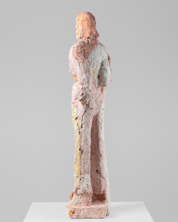 Linda Marrinon Woman in pink and white stone, 2026; tinted and painted plaster with muslin; 99 x 28 x 25 cm; enquire
