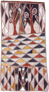 Les Midikuria Miparr - Eagle, 1993; natural ochre pigments on bark; 71 x 138 cm; enquire