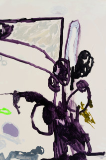 Tom Polo soft surrender in purple and green (detail), 2026; acrylic on polycotton; 182 x 138 cm; enquire