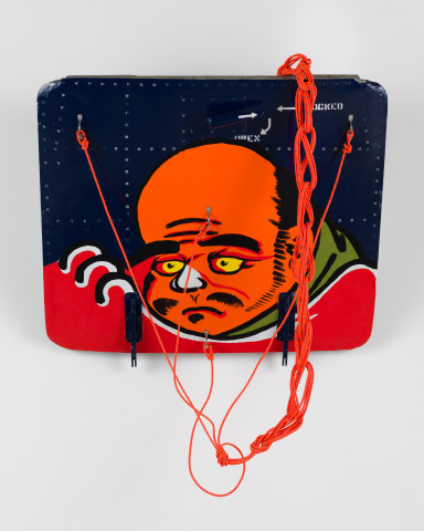 Claire Healy and Sean Cordeiro Daruma Tosa, 2020; Iroquois aircraft panel, acrylic gouache, polyester cord; 70 x 70 x 33 cm; more info; enquire