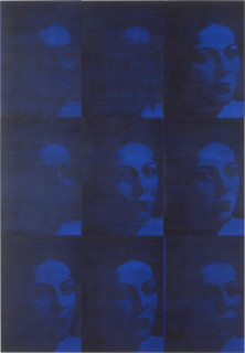 Lindy Lee Transmute, 1995; photocopy and acrylic on Stonehenge paper; 123 x 86 cm; 9 panels; enquire