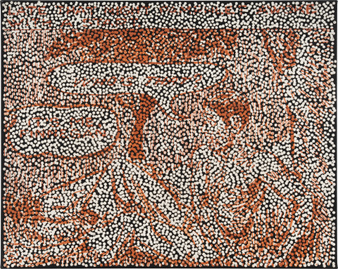 Daniel Boyd Untitled (CREITPOW), 2025; oil, acrylic and archival glue on paper mounted to canvas; 61 x 76.5 cm; more info; enquire