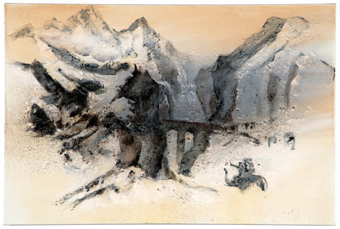 Mandy Martin Wanderers in the desert of the real; Hanibal passing over the Alps, after Turner, 2008; Ochre, pigment, and oil on linen; 100 x 150 cm; enquire