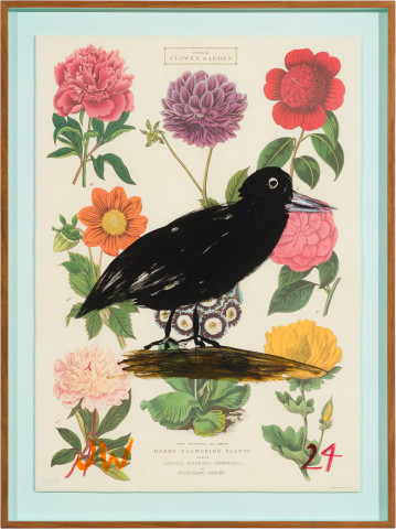 Jenny Watson Crow, 2024; gouache on Italian posters; 80.5 x 60.5 cm; more info; enquire