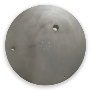 Marley Dawson High Speed counter-balance disc (study 2), 2011; polished 316 stainless steel, mild steel, bearings; 80 x 80 x 5 cm; enquire