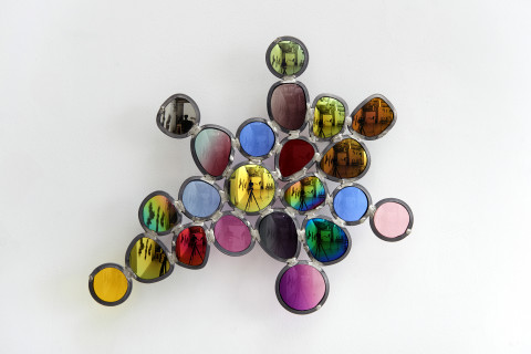 Jim Lambie Morning Glow, 2019; sunglass lens, lead came; 32 x 37 x 4.5 cm; enquire