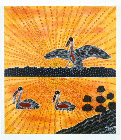 Robert Campbell Jnr Pelicans at Sunrise on The Lake, 1988; acrylic on canvas; 122 x 107 cm; enquire