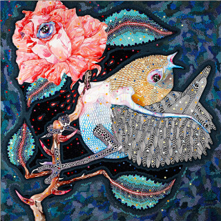 Del Kathryn Barton wilder grew her song, 2012; acrylic, gouache, watercolour and ink on polyester canvas; 160 x 180 cm; enquire