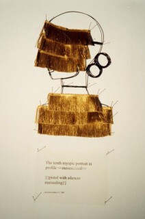 The Armory Show Jacqueline Fraser, 2002; from the series The tenth myopic portrait in profile > {{pistol with silencer marauding}}; Mixed media; 85 x 35 cm; enquire