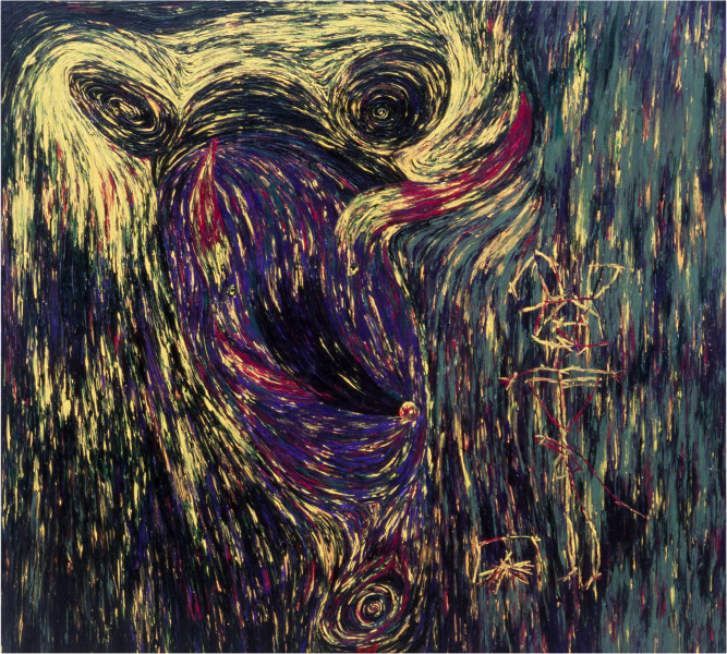 Dale Frank The holiday out for the two mickeys while mickey thinking he was alone, 1983, acrylic on canvas, 160 x 178 cm