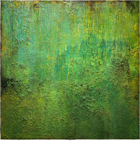 Kirtika Kain Blue Bloods II, 2023; rice, impasto, acrylic paint, artist pigment, tar; 120 x 120 cm; more info; enquire