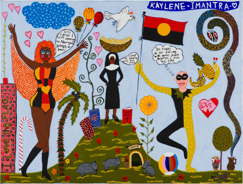 Kaylene Whiskey I Love the Flag, 2019; acrylic on linen; 91 x 122 cm; enquire