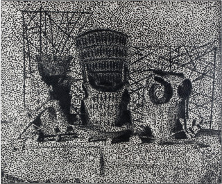 Daniel Boyd Untitled (TI4), 2015; oil and archival glue on linen; 164 x 198 cm; enquire