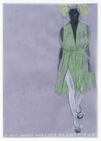 Jacqueline Fraser DON'T MENTION DEATH >, 2004; aquarelle on French calque paper; 30 x 21 cm; enquire