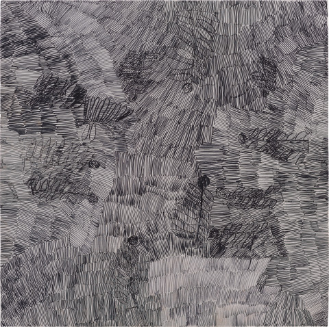 Nyapanyapa Yunupingu Dharpa Malany, 2014; G03; felt tip pen, earth pigments on discarded photography backdrop (paper); 130 x 130 cm; enquire