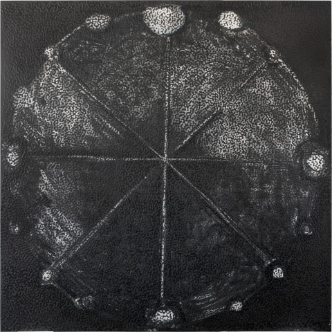 Daniel Boyd Untitled (PSM), 2014; oil and archival glue on linen; 190 x 190 cm; enquire