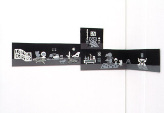 Kathy Temin Corner Habitat, 1999; Felt on felt; 4 panels: 102 x 31 cm, 82 x 32 cm, 39 x 32 cm, 82 x 32 cm; enquire