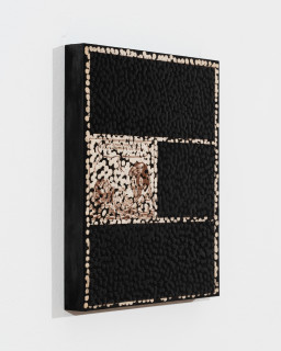 Daniel Boyd Untitled (RBTTBFR), 2025; oil, ink and archival glue on paper mounted to board; 30 x 25 cm; enquire