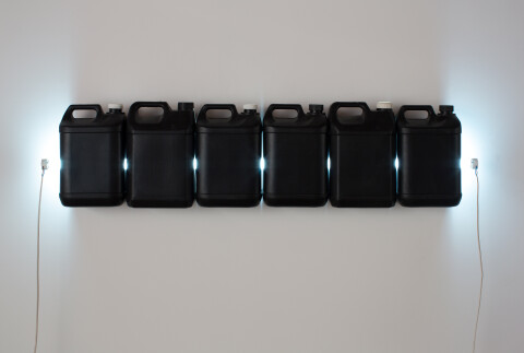 Bill Culbert Strait (Black), 2015; fluorescent light, plastic bottles; 30 x 120 x 12 cm; enquire