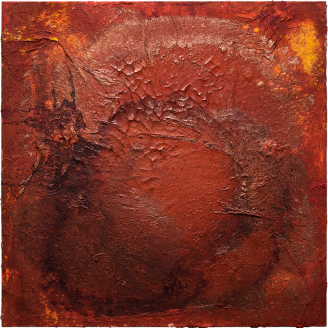 Kirtika Kain Blue Bloods I, 2023; acrylic paint, Holi pigment, gold pigment, plastic; 120 x 120 cm; more info; enquire