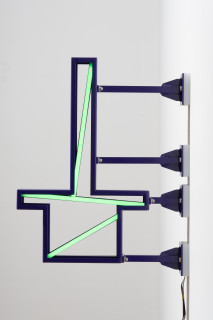 Callum Morton City Lights #14, 2026; steel, 2Pac polyurethane, lights; 82 x 62.5 x 12 cm; enquire