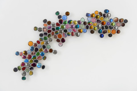 Jim Lambie Love in The Afternoon, 2019; sunglass lens, lead came; 82 x 136 x 4.5 cm; enquire