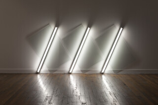 Bill Culbert Moving Moai, 2009; glass, fluorescent lights; 147 x 356 x 10 cm; enquire