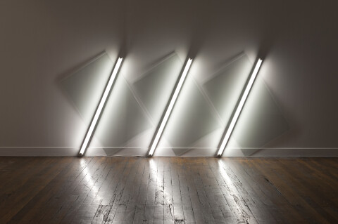 Bill Culbert Moving Moai, 2009; glass, fluorescent lights; 147 x 356 x 10 cm; enquire