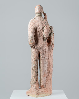 Linda Marrinon Pink and grey poet, 2026; tinted and painted plaster and hessian; 99 x 28 x 25 cm; enquire