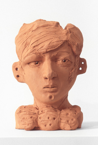 Linda Marrinon Bust with Bowtie, 1994; terracotta; 29 cms high; enquire