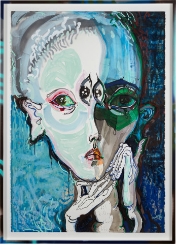 Del Kathryn Barton her own nature - ffffrrrriend, 2019; acrylic, oil stick on paper, hand finished frame; 164 x 117.5 cm; Enquire