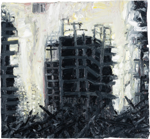 Fiona Hall Counting For Nothing 7, 2024; oil paint on aluminium drink cans; approx. 30.5 x 33.5 cm; enquire