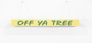 Callum Morton Off Ya Tree, 1998; wood, laminate, enamel, acrylic, aluminium, vinyl; 150 x 50 x 15 cm; enquire
