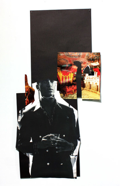 Jacqueline Fraser The Making of 8 Mile 2012, 2012; archival card, duratrans, magazine clippings, paint, archival glue, wood grain contact, cling wrap, gold foil paper, plastic sheeting; enquire