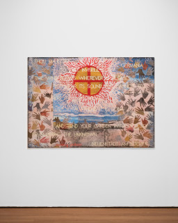 Imants Tillers Thou Majestic: Germania, 2025; synthetic polymer paint, gouache on 25 canvasboards, nos. 117212-117236; 127 x 177.8 cm; enquire