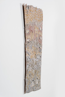 Yalmakany Marawili Meditjin, 2025; 4958-25; earth pigments on stringybark; 225 x 94 cm; enquire
