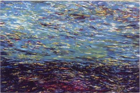 Dale Frank Oily Sea and the Painter, 1984; acrylic on canvas; 200 x 300 cm; enquire