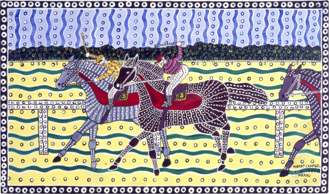 Robert Campbell Jnr Horse Racing, 1990; acrylic on canvas; 55 x 95 cm; enquire