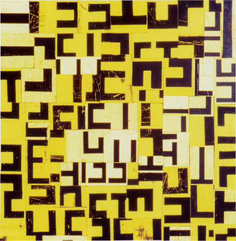 Rosalie Gascoigne Printed Circuit, 1999; retro reflective roadsign on wood; 96 x 95 cm; enquire
