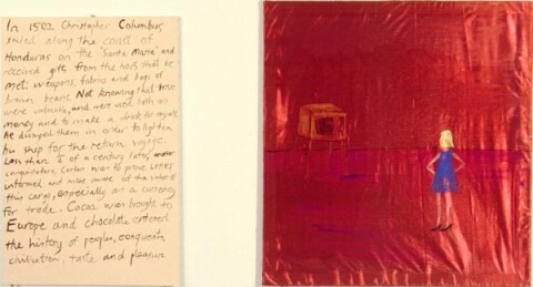 Jenny Watson Rawhide, 1999; acrylic on rabbit skin glue-primed taffeta and acrylic on stretcher; 96 x 90 cm, 92 x 60 cm; enquire