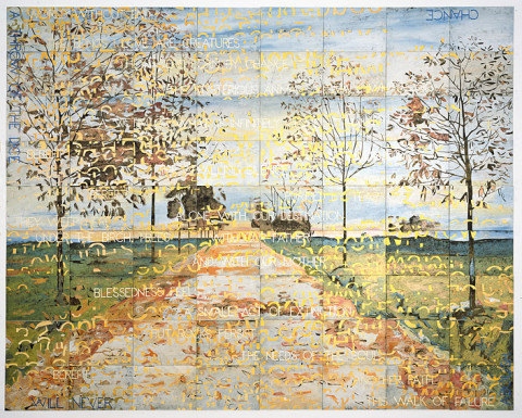 Imants Tillers World Without End, 2015; acrylic, gouache on 72 canvas boards, nos. 91835-91906; 226 x 283 cm; enquire