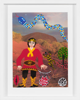 Kaylene Whiskey Monkey Magic on Country, 2020; acrylic on page from found book; 27.8 x 21 cm; more info; enquire