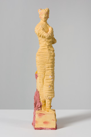 Linda Marrinon Woman in jumpsuit, 2021; tinted plaster; 50 x 10 x 10 cm; more info; enquire