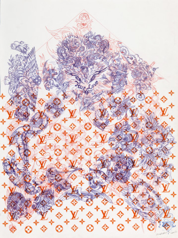 Wim Delvoye Untitled (tattoo drawing #10), 2007; pencil and coloured pencil on paper; 70.5 x 52.6 cm; enquire