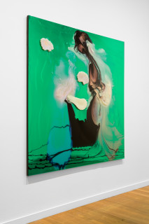 installation view; Dale Frank He always mistakenly thought he was being humorous, that he was funny, and that is why people liked him, 2026; colour powder pigments in Epoxyglass, Epoxyglass, on perspex; 200 x 200 cm; enquire