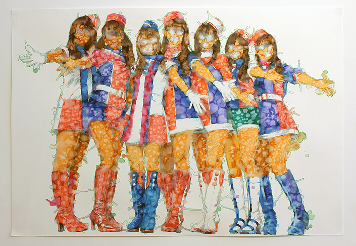 Teppei Kaneuji Small Animals and Great Flood (Seven Girls), 2011; paper, paint-stick; 76.5 x 111 cm; enquire