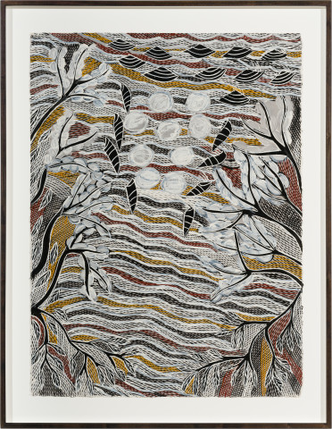 Yalmakany Marawili Ṉirriwan, Gipipi, Warrapal, 2023; 6215-23; acrylic and earth pigments on paper; 89 x 69 cm; more info; enquire