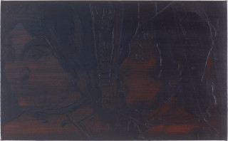 Lindy Lee Deeds and Words, 1991; oils and wax on canvas; 43.5 x 70 cm; enquire