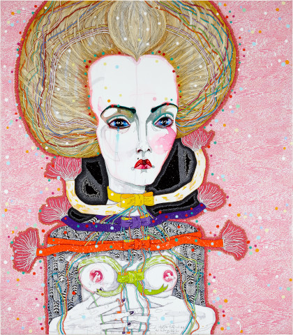 Del Kathryn Barton satellite fade-out 8, 2011; acrylic, gouache, watercolour and ink on polyester canvas; 163 x 143 cm; enquire