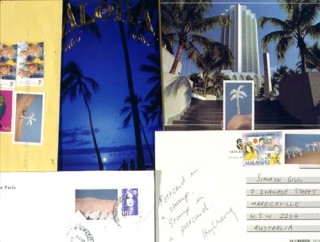 Simryn Gill , 1997; from the series Interloper; Stamped enevelopes; Variable; enquire